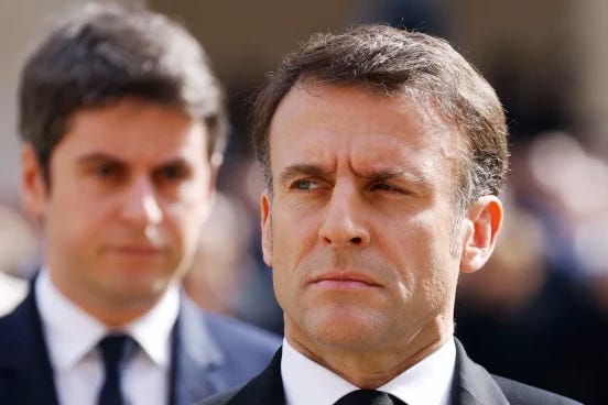 Close up of French President Emmanuel Macron